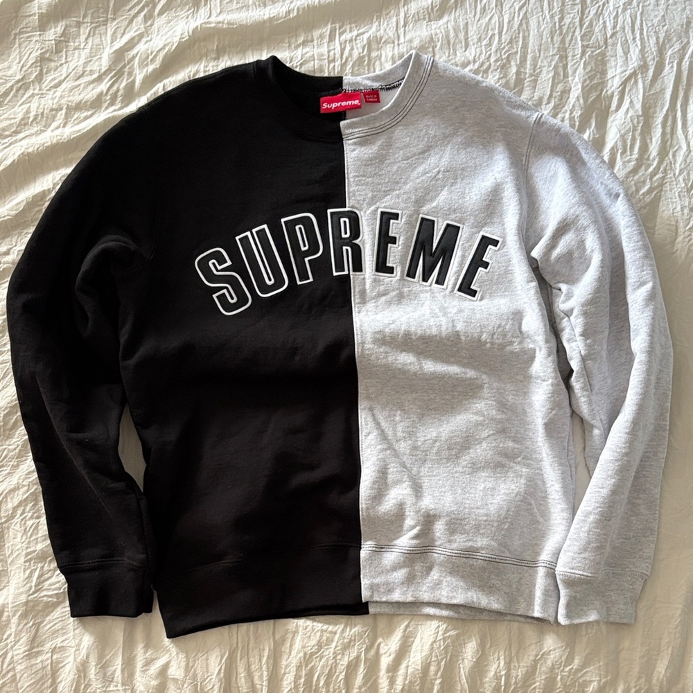 RARE FW18 Supreme Split Black and Gray Crewneck Sweater